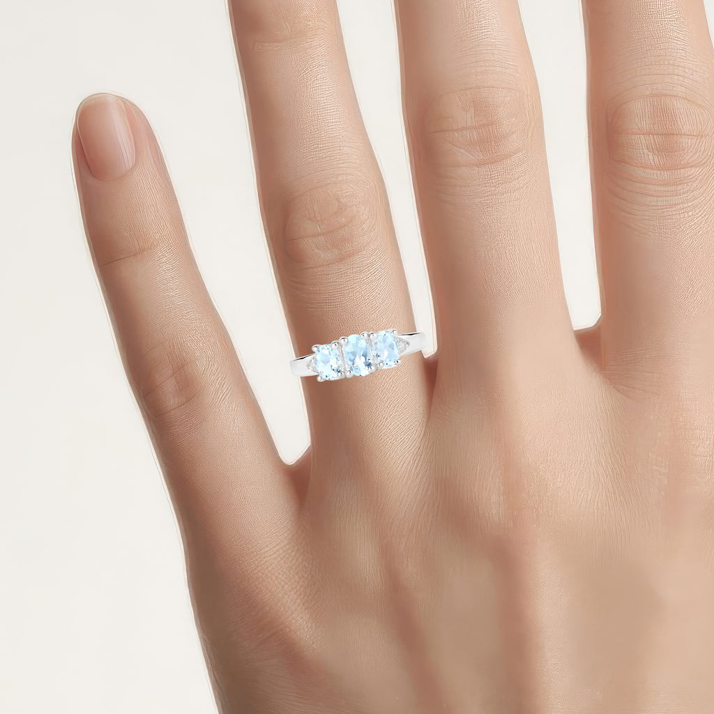 Aquamarine Ring With Diamonds 0.91 Carats Sterling Silver