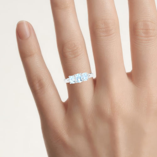Aquamarine Ring With Diamonds 0.91 Carats Sterling Silver