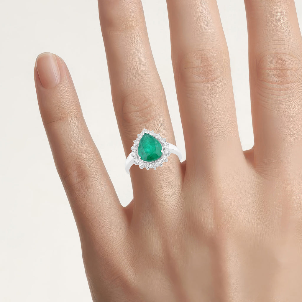 Zambian Emerald Ring With Diamonds 3.3 Carats 14K White Gold
