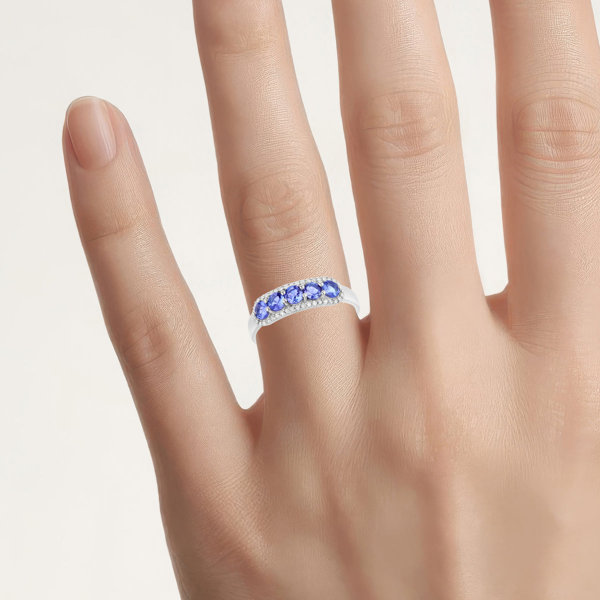 Tanzanite Ring With Diamonds 0.58 Carats 14K White Gold