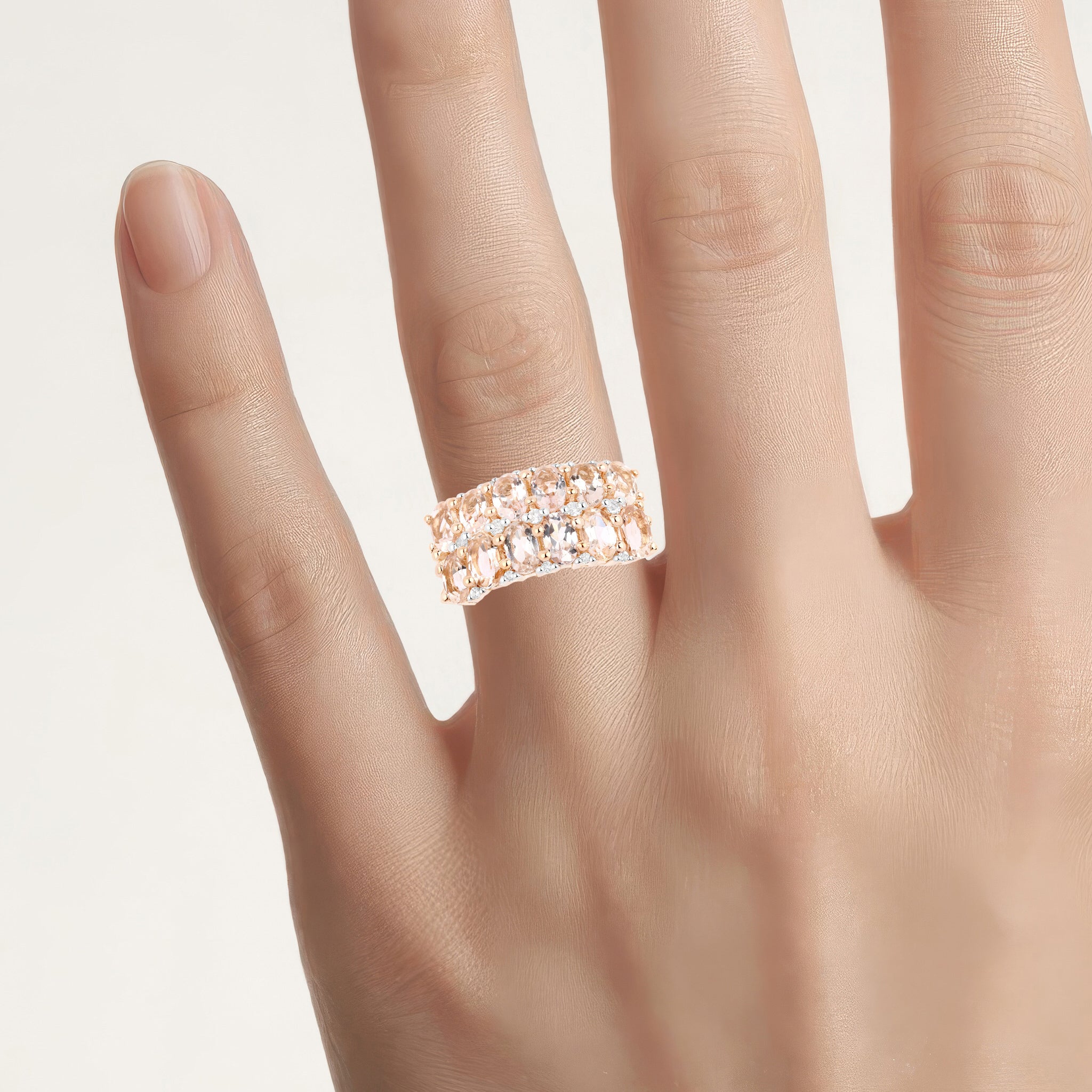 Morganite Ring With White Topaz 2.76 Carats Gold Plated Silver
