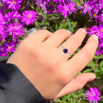 Amethyst Ring With Diamonds 0.43 Carats 9K Yellow Gold
