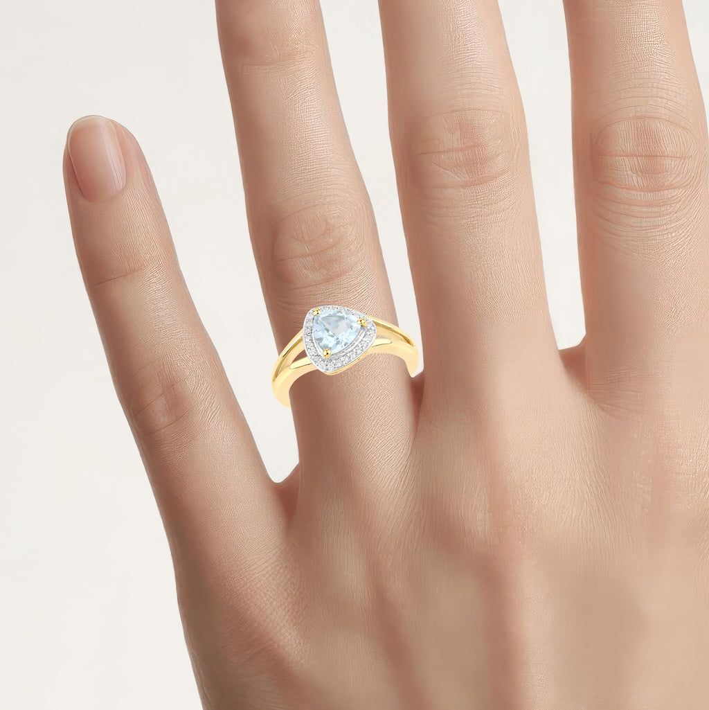 Aquamarine Ring With White Sapphire 0.92 Carats Gold Plated Silver