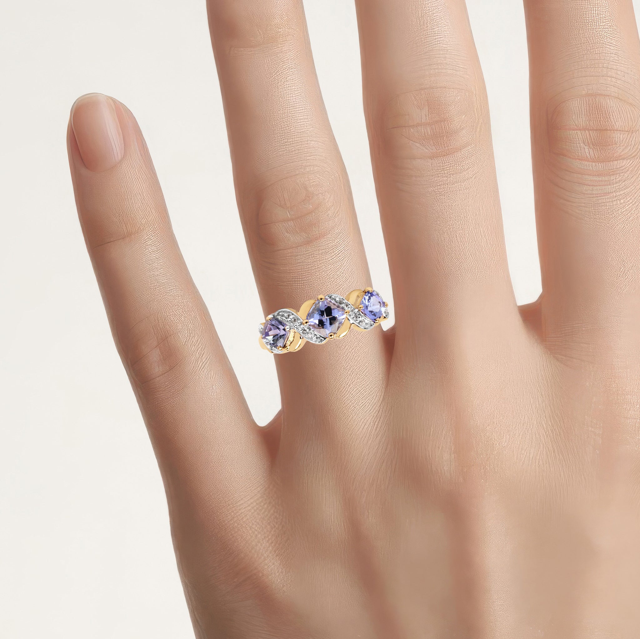 Tanzanite Ring With White Topaz 1.16 Carats Gold Plated Silver