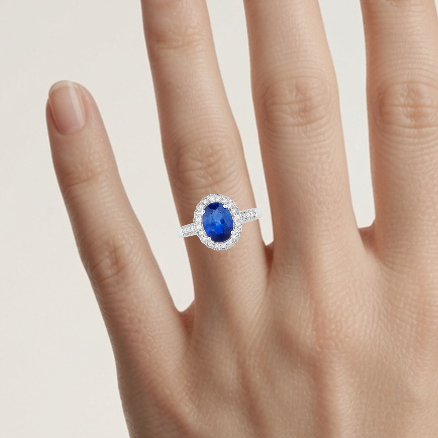 Blue Sapphire Ring With Diamonds 2.5 Carats 18K White Gold