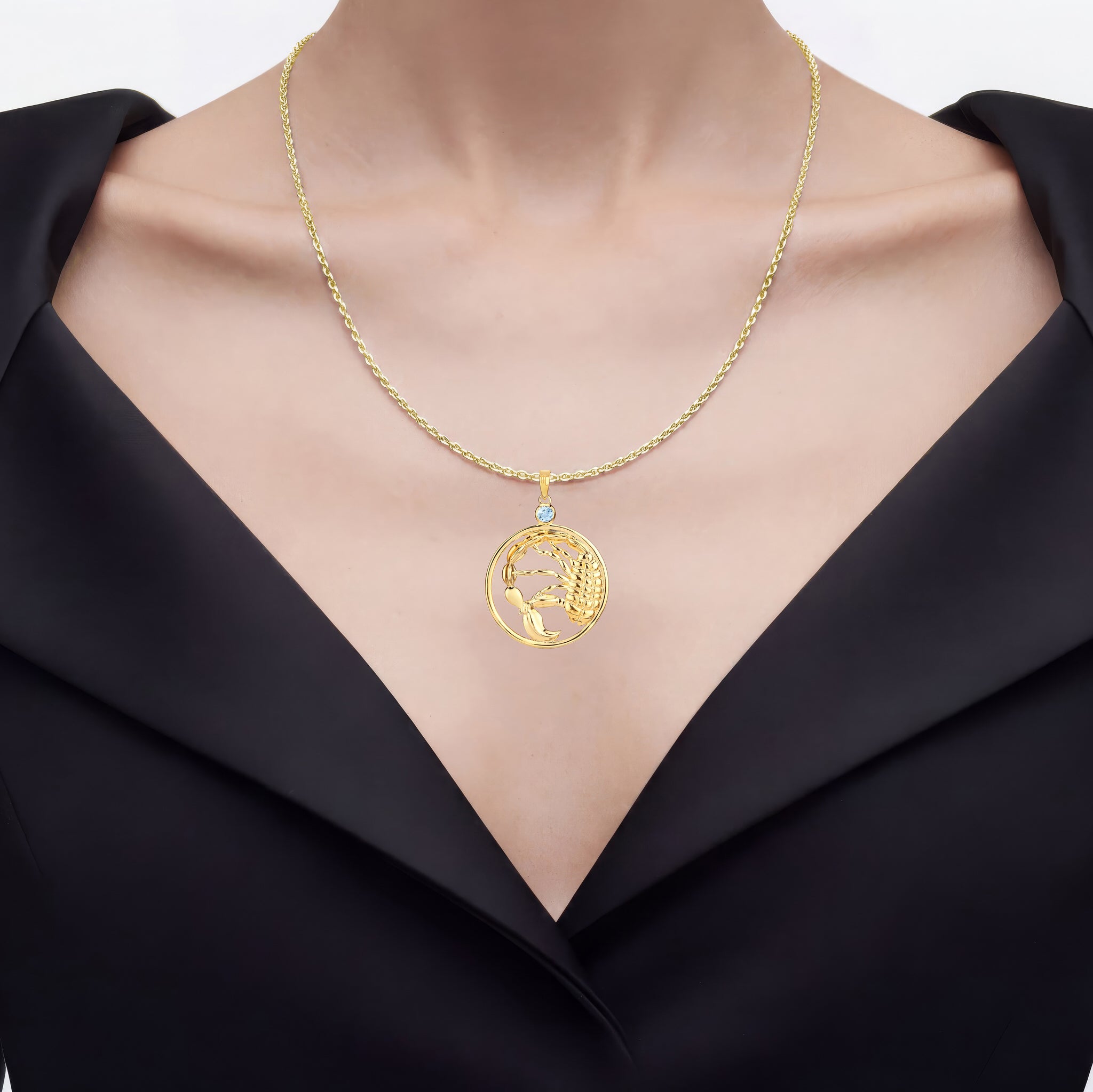 Blue Topaz Scorpio Pendant 0.3 Carats Gold Plated Silver
