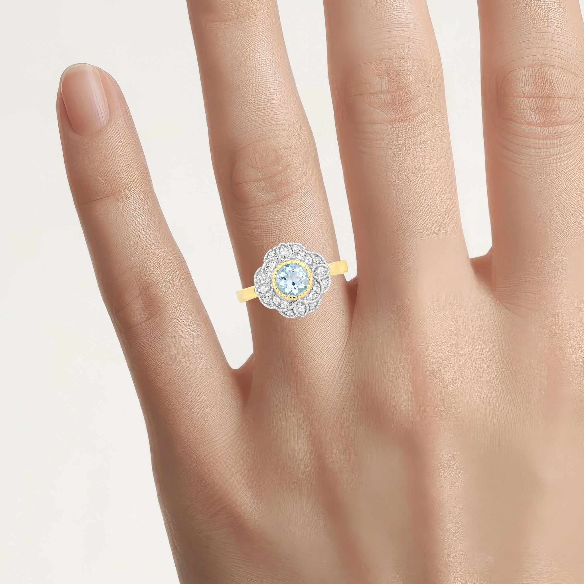 Aquamarine Ring With White Topaz 0.92 Carats Gold Plated Silver