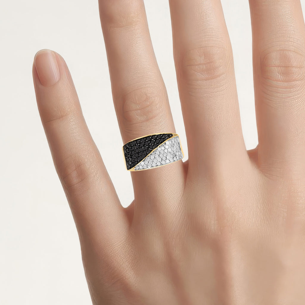 Black Diamond Ring With White Diamonds 1.16 Carats Gold Plated Silver