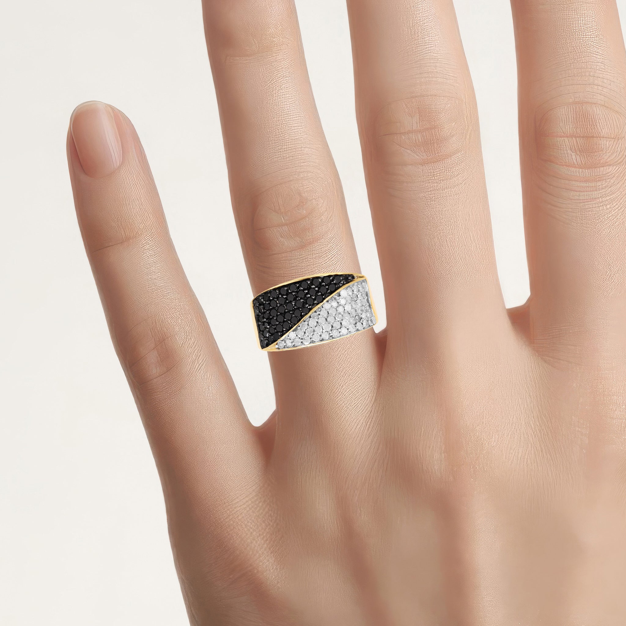 Black Diamond Ring With White Diamonds 1.16 Carats Gold Plated Silver