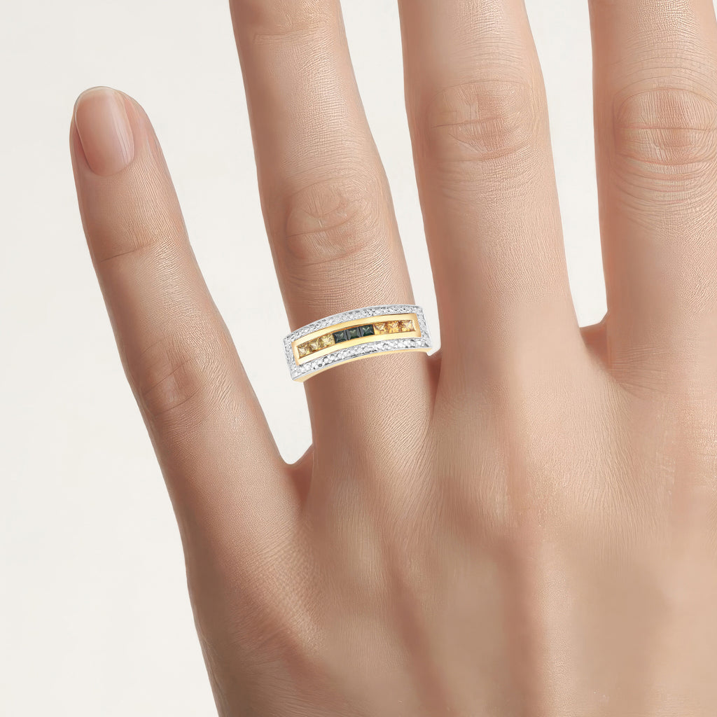 Multicolor Sapphire Ring 1.02 Carats Gold Plated Silver