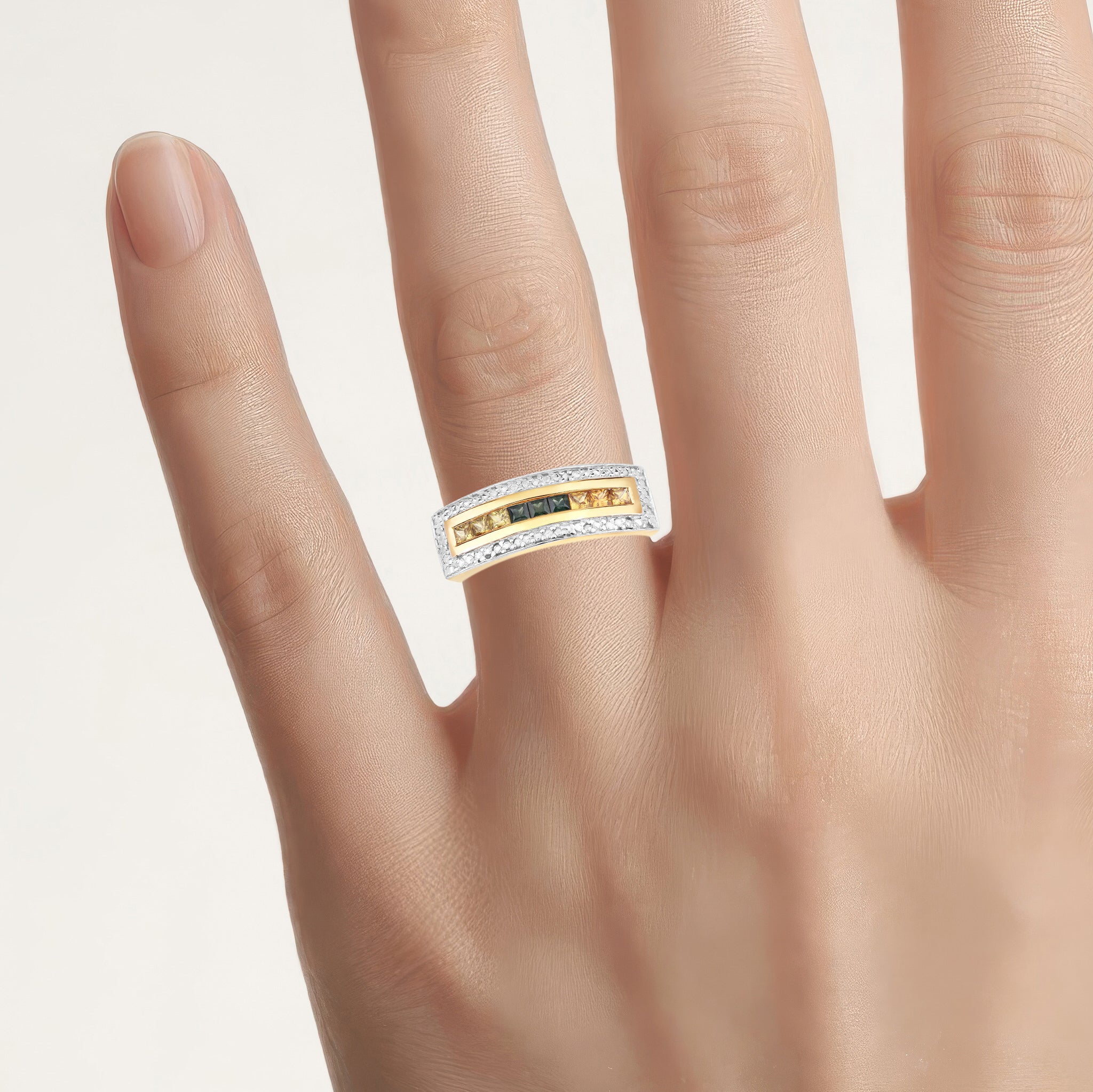 Multicolor Sapphire Ring 1.02 Carats Gold Plated Silver