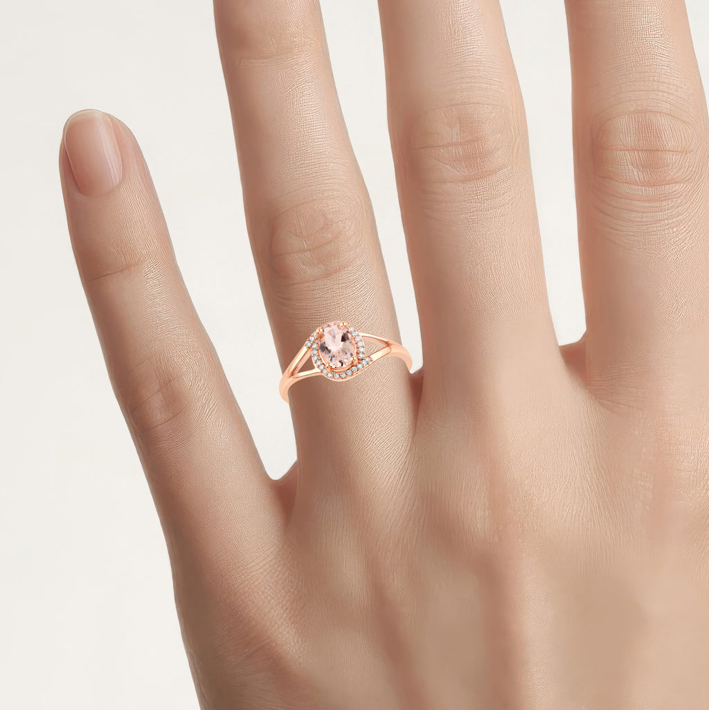 Morganite Ring With Diamonds 0.74 Carats 14K Rose Gold