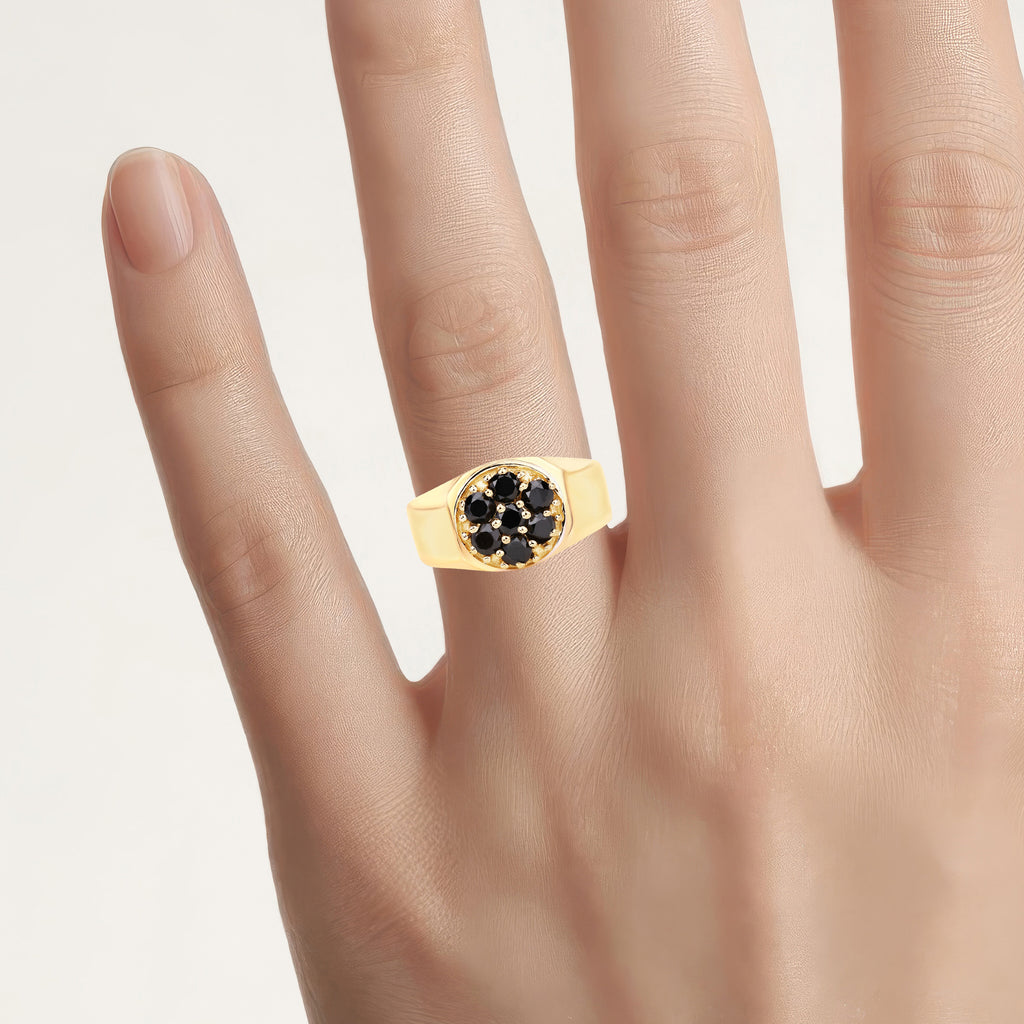 Black Diamond Ring 0.9 Carats Gold Plated Silver
