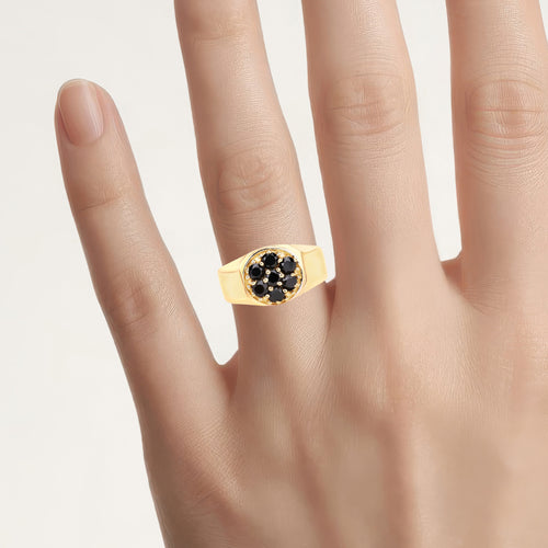 Black Diamond Ring 0.9 Carats Gold Plated Silver