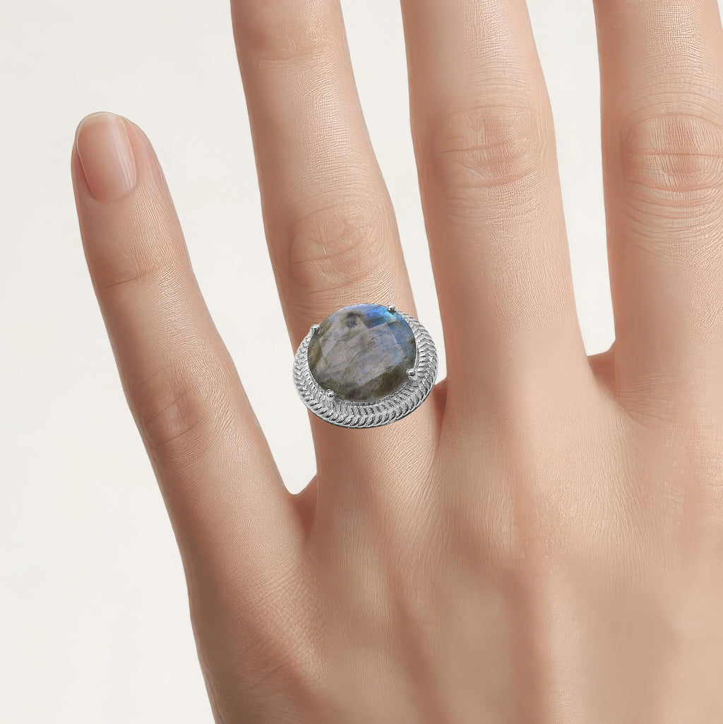Labradorite Ring 12.2 Carats Sterling Silver