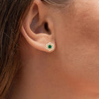 Zambian Emerald Flower Stud Earrings 0.6 Carats 14K Yellow Gold