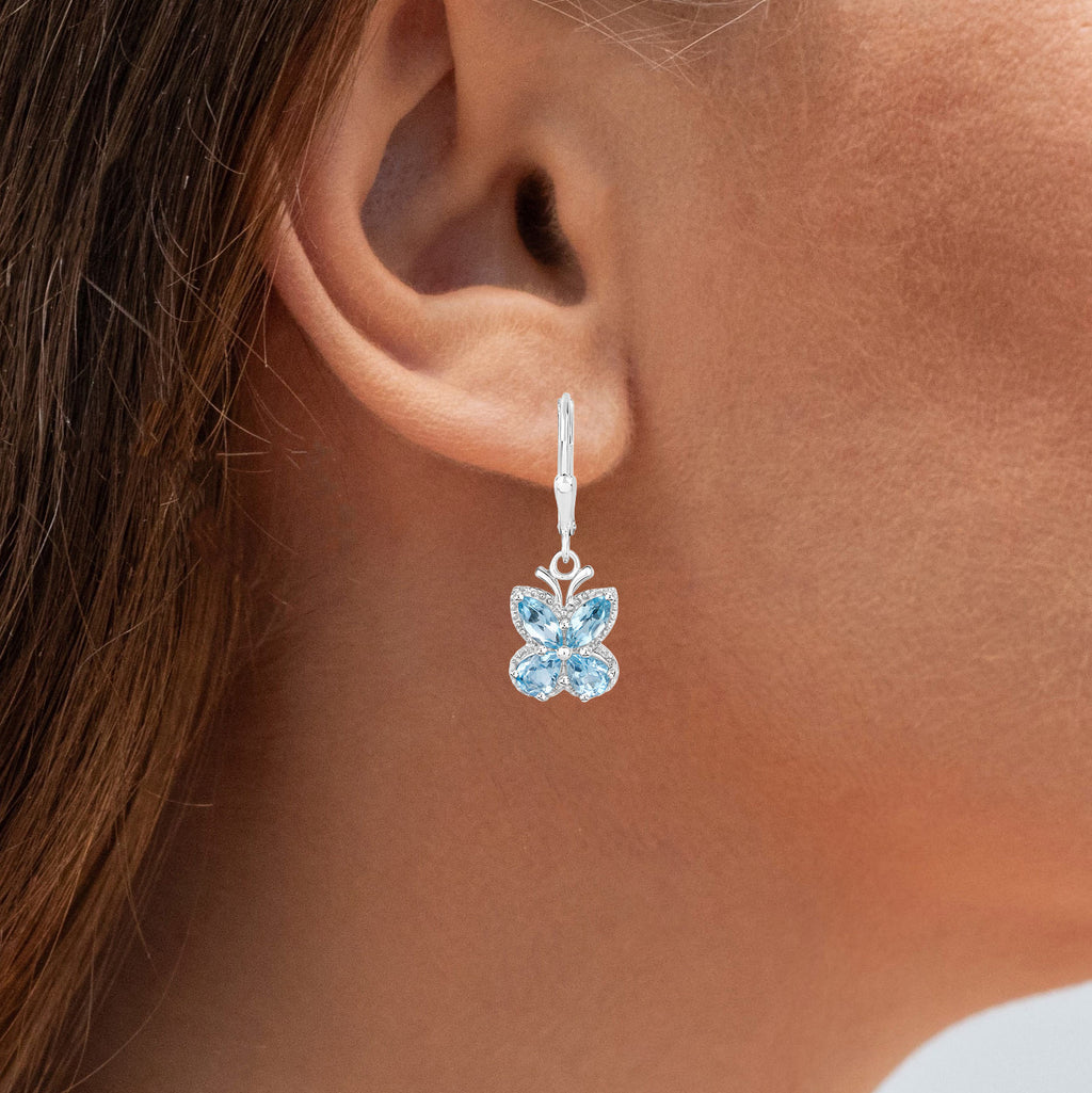 Swiss Blue Topaz Butterfly Earrings 2.68 Carats Sterling Silver