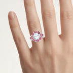 Aquamarine Ring With Ruby 3.48 Carats Sterling Silver