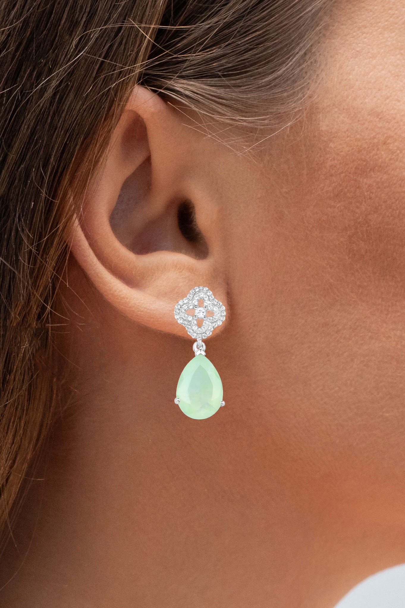 Prehnite Earrings With White Topaz 10 Carats Sterling Silver