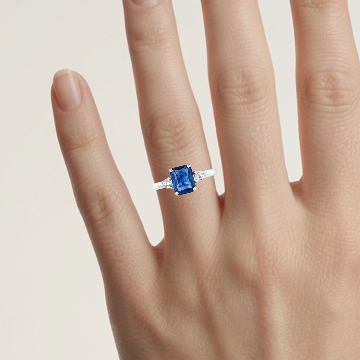 Blue Sapphire Ring With Diamonds 2.14 Carats 18K White Gold