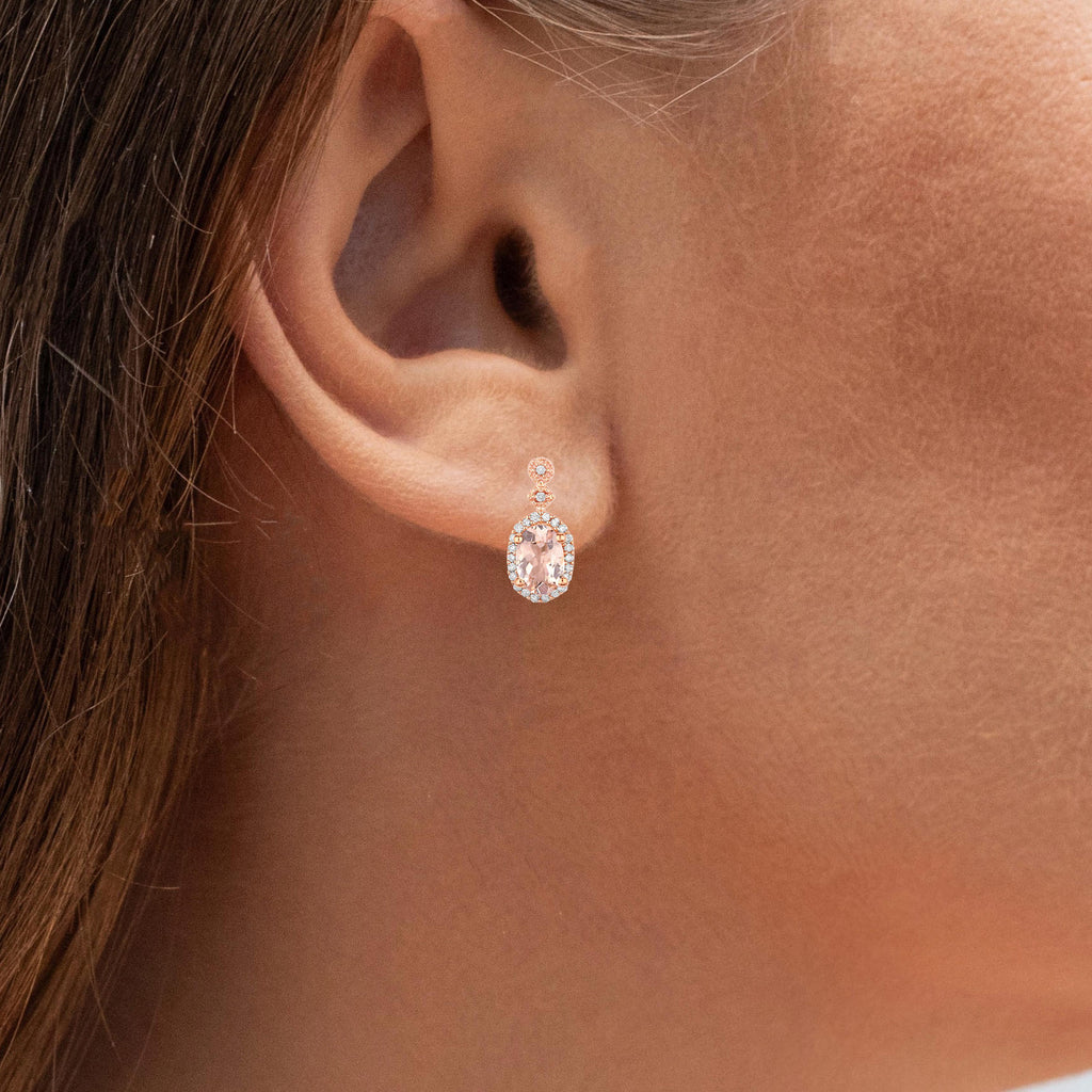 Morganite Earrings With Diamonds 0.82 Carats 10K Rose Gold