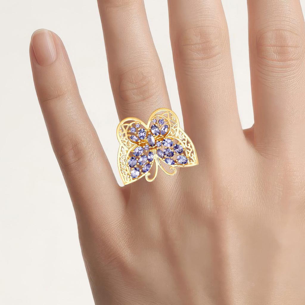 Tanzanite Butterfly Ring 2.4 Carats Gold Plated Silver