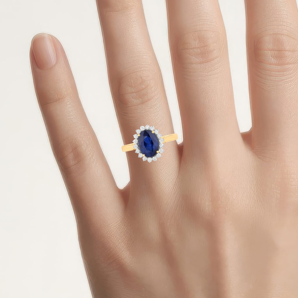 Blue Sapphire Ring With Diamonds 2.58 Carats 18K Yellow Gold