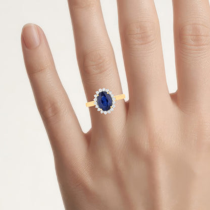 Blue Sapphire Ring With Diamonds 2.58 Carats 18K Yellow Gold