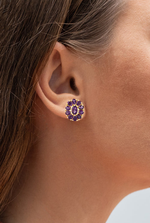 Floral Earrings Amethyst 3.82 Carats 18K Yellow Gold Plated Silver