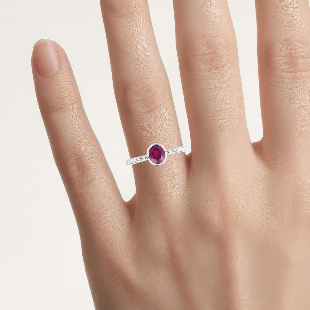 Ruby Ring With Diamonds 0.96 Carats 14K White Gold