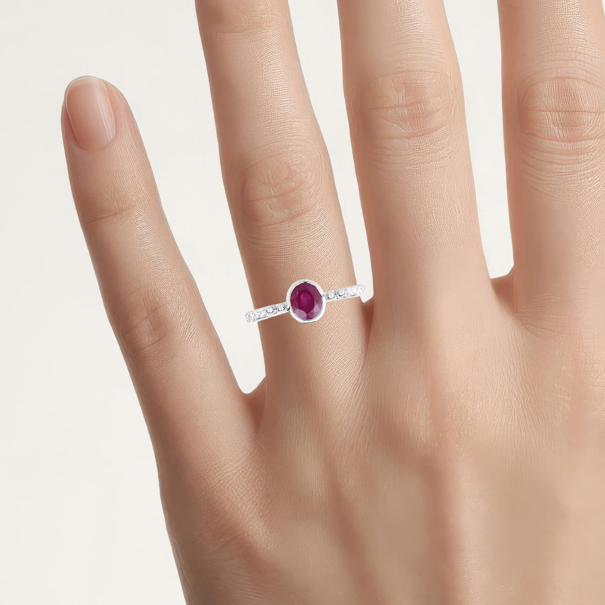 Ruby Ring With Diamonds 0.96 Carats 14K White Gold