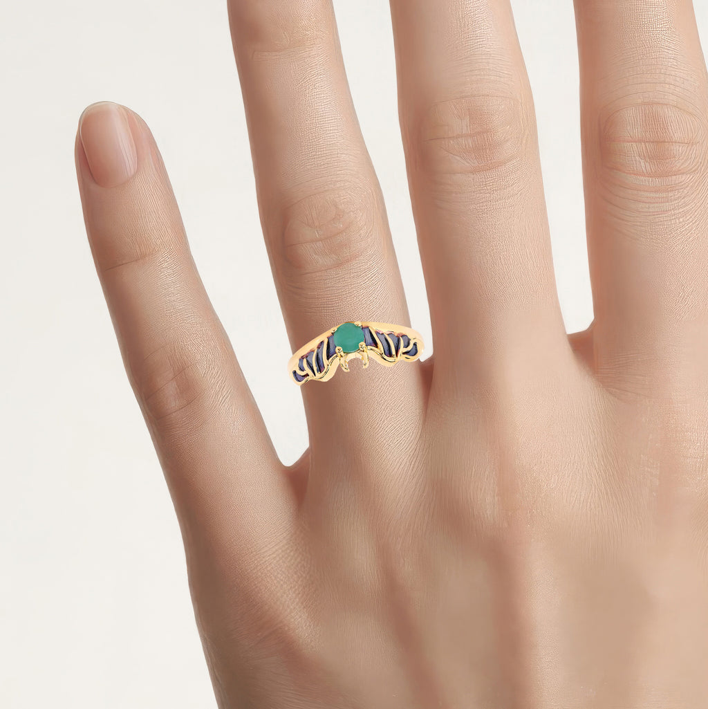 Emerald Bat Ring 0.22 Carats Gold Plated Silver