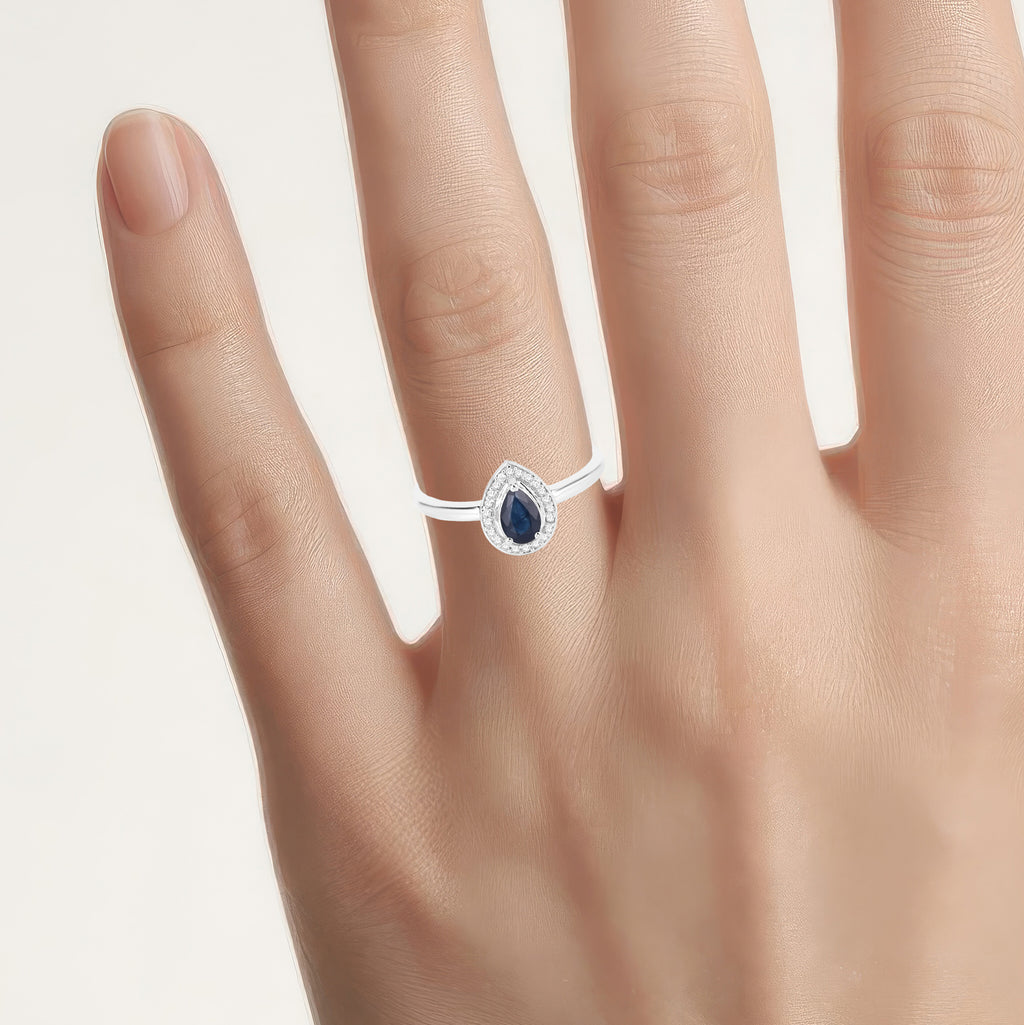 Blue Sapphire Ring With Diamonds 0.44 Carats 14K White Gold