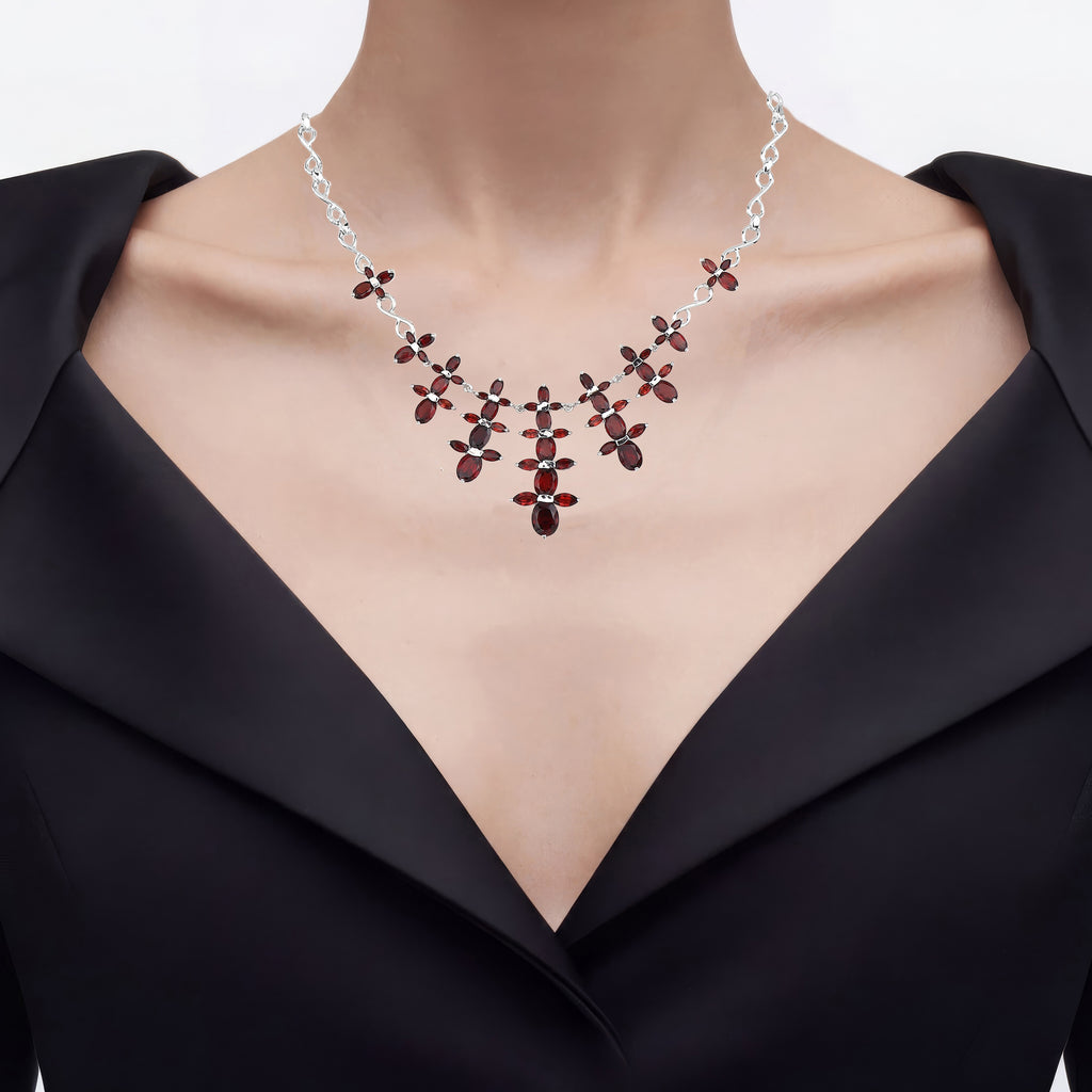 Garnet Flower Necklace 23.9 Carats Sterling Silver