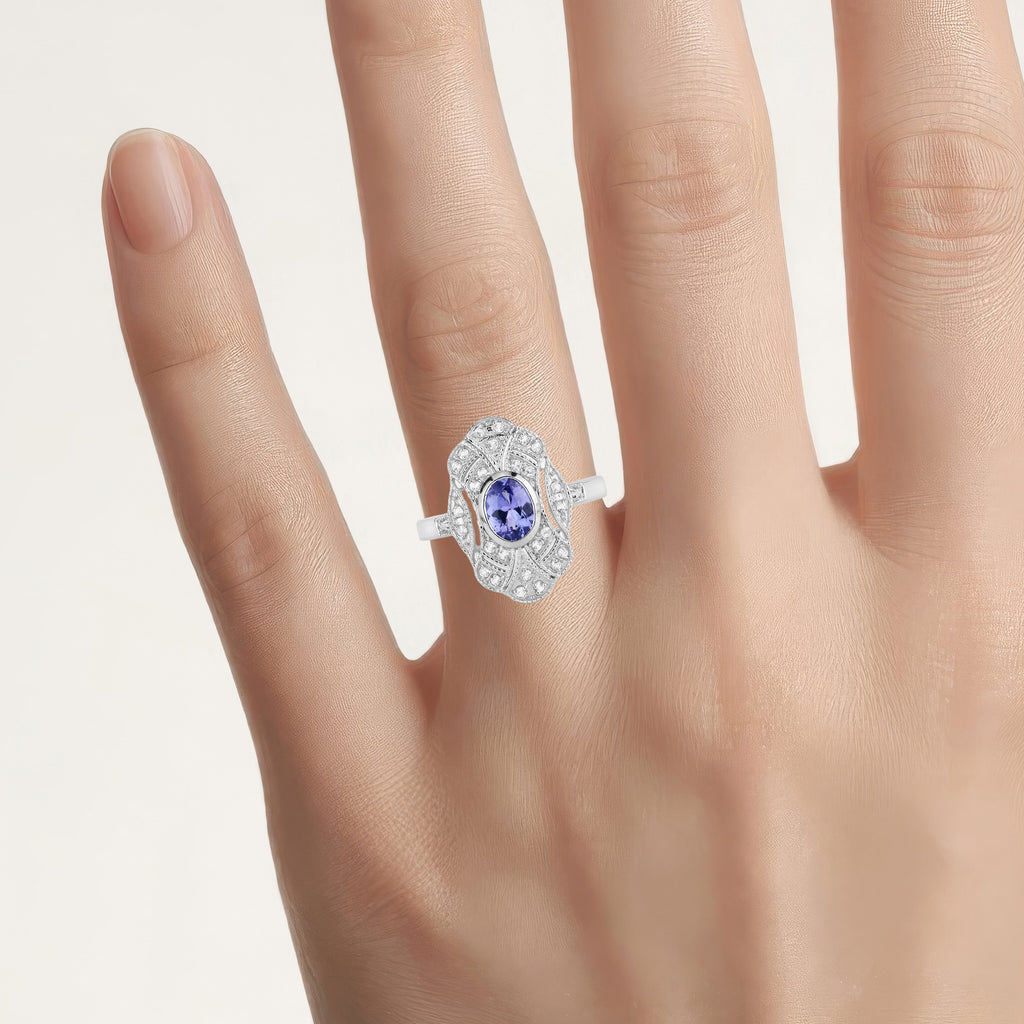 Tanzanite Ring With White Topaz 1.14 Carats Sterling Silver