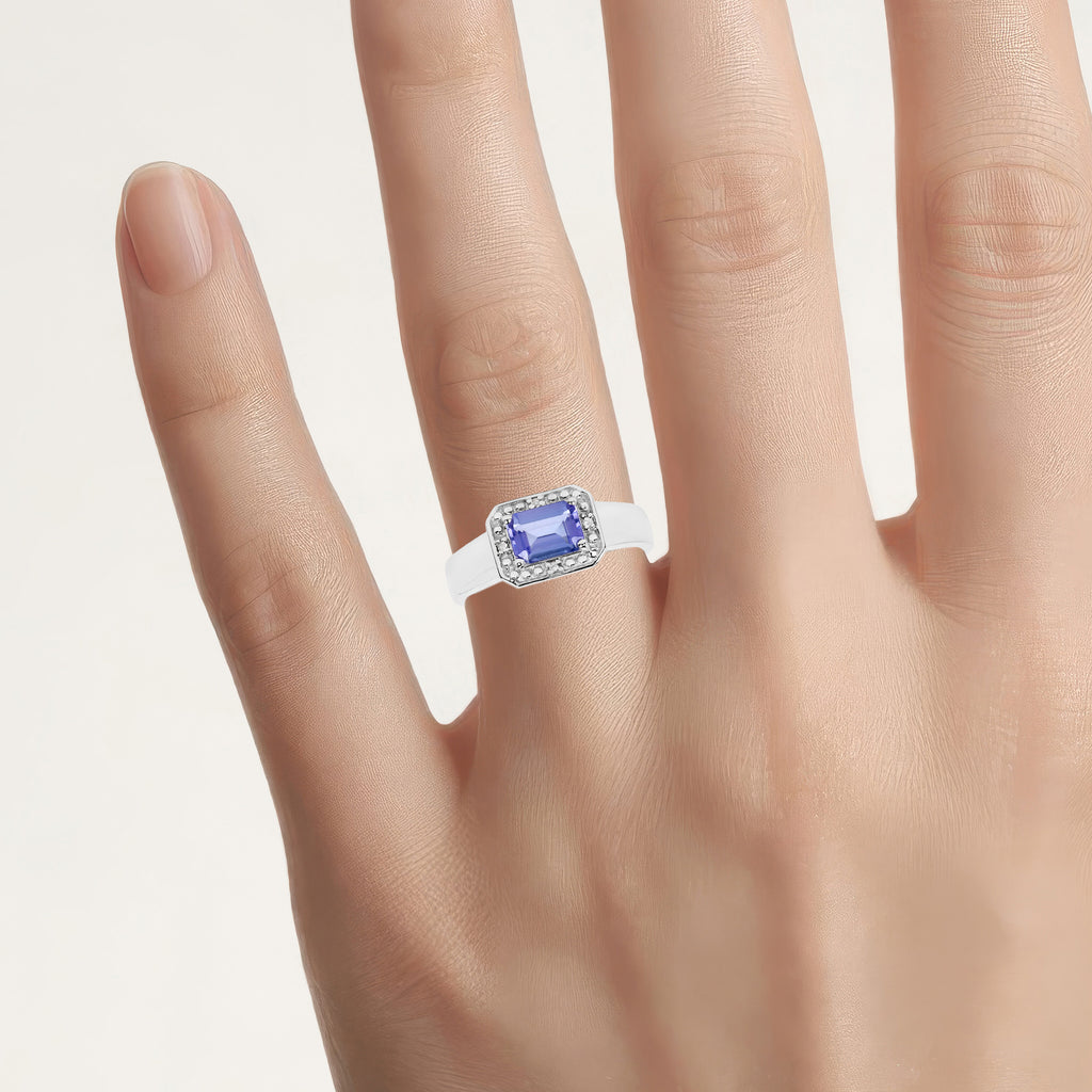 Tanzanite Ring With White Topaz 1.1 Carats Sterling Silver