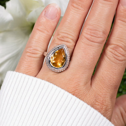 Citrine Ring Pear Cut 4.38 Carats Sterling Silver