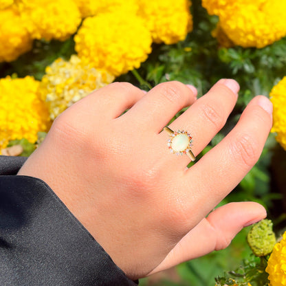 Opal Ring With Mixed Sapphire Halo 2.25 Carats Gold Plated Silver
