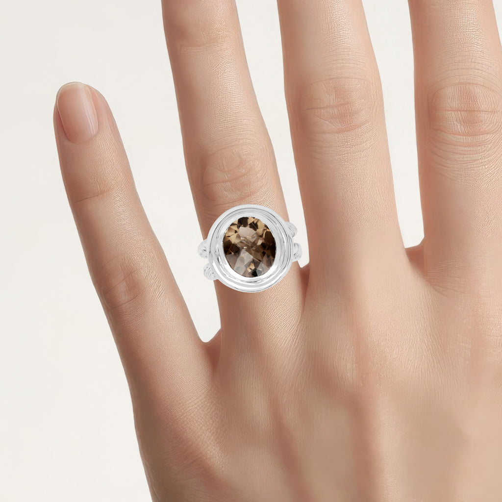 Smoky Quartz Ring 6.58 Carats Sterling Silver