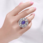 Tanzanite Ring With Aquamarine and Diamonds 7.34 Carats Sterling Silver