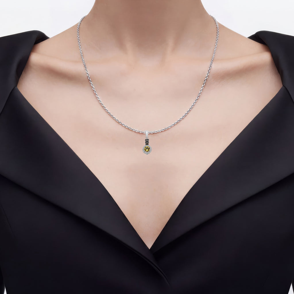Citrine Pendant With Multicolor Diamonds 0.9 Carats Sterling Silver