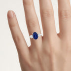Blue Sapphire Ring With Diamonds 4.32 Carats 18K White Gold