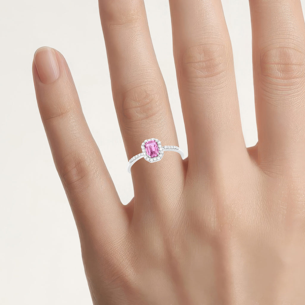 Pink Sapphire Ring With Diamonds 0.96 Carats 14K White Gold