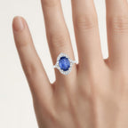 Blue Sapphire Ring With Diamonds 4.12 Carats 18K White Gold