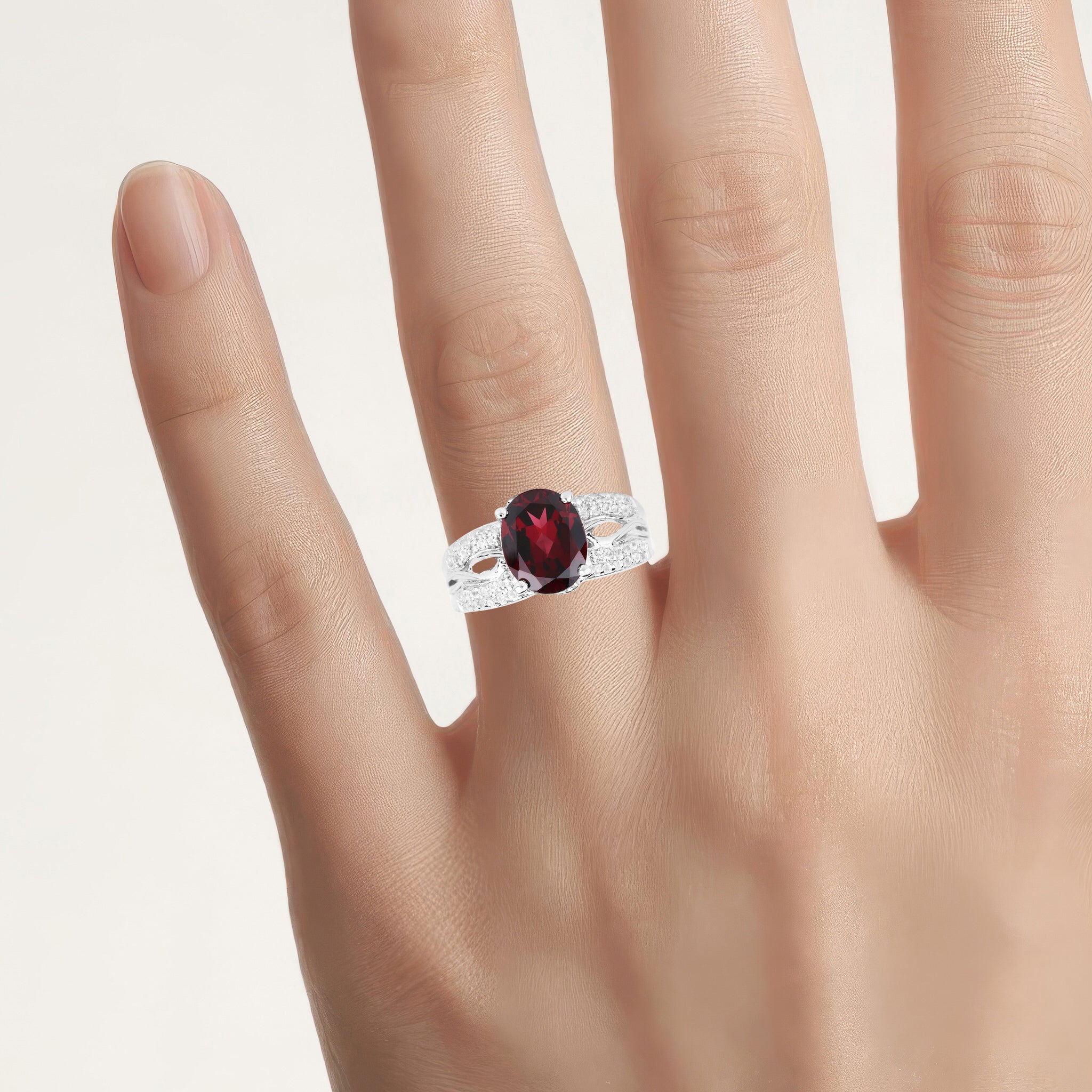 Rhodolite Garnet Ring With White Topaz 3.2 Carats Sterling Silver