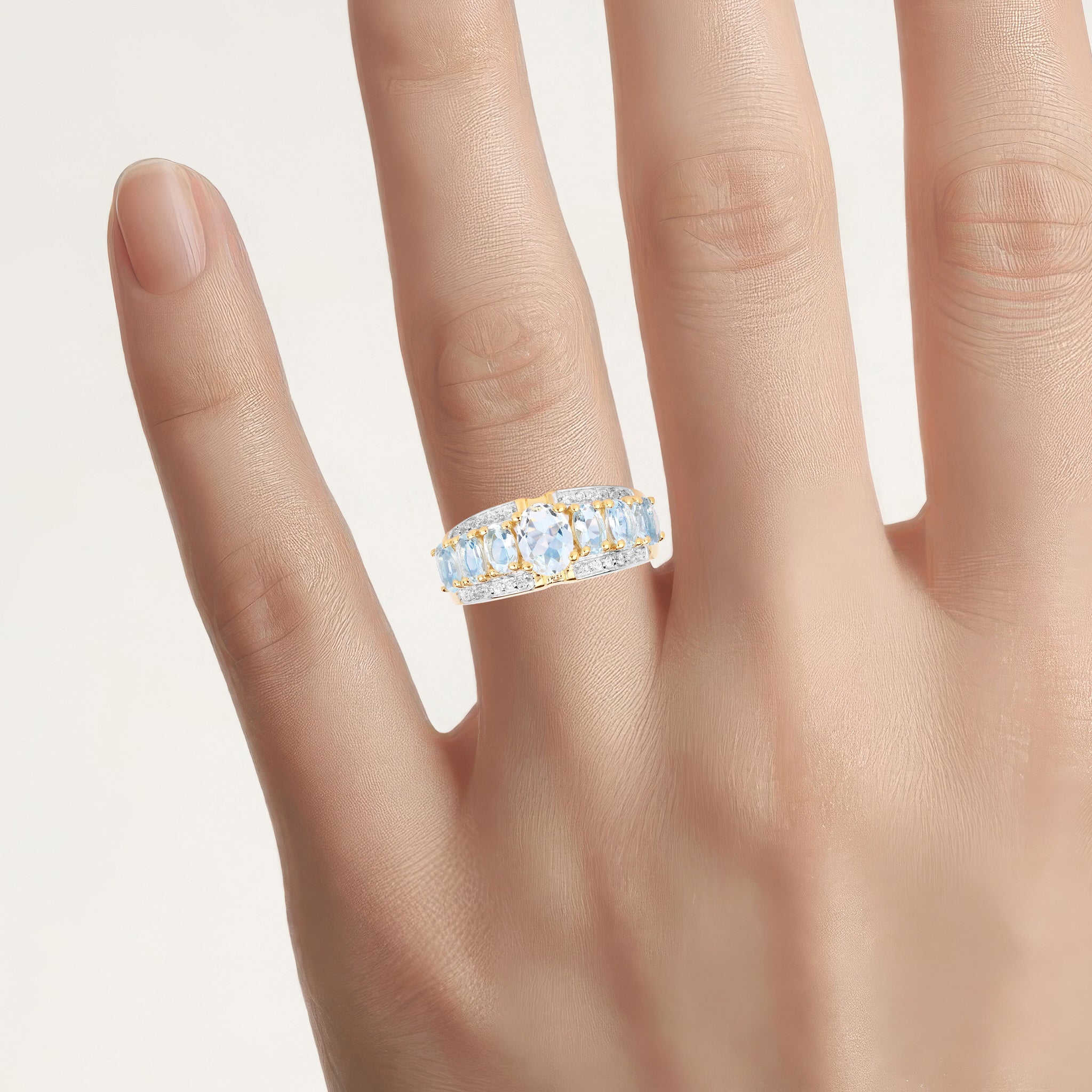 Aquamarine Ring With Diamonds 1.88 Carats Gold Plated Silver
