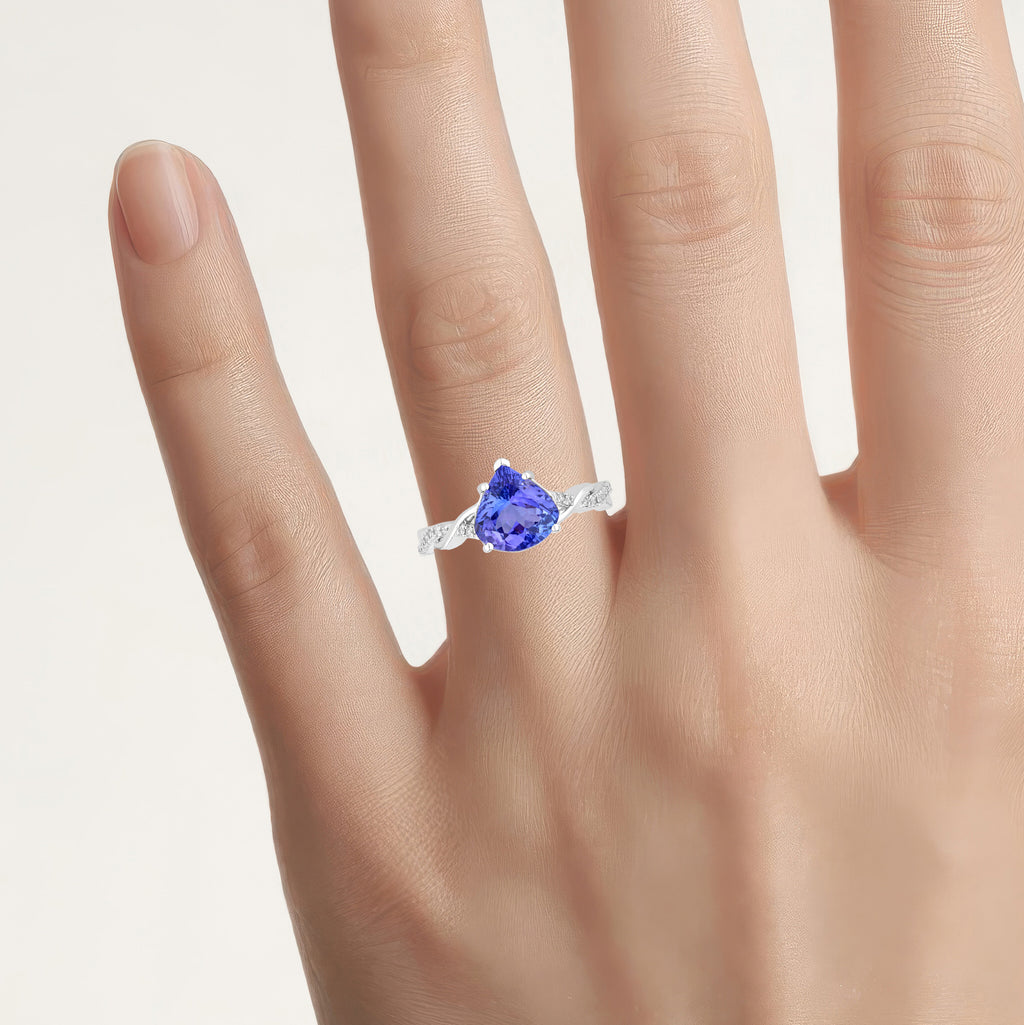 Tanzanite Heart Ring With Diamonds 2.46 Carats 14K White Gold