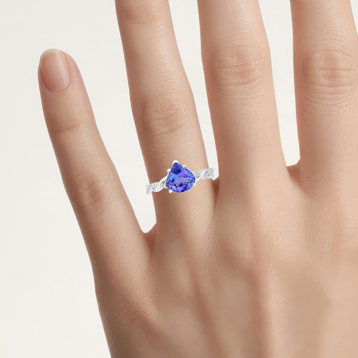 Tanzanite Heart Ring With Diamonds 2.46 Carats 14K White Gold
