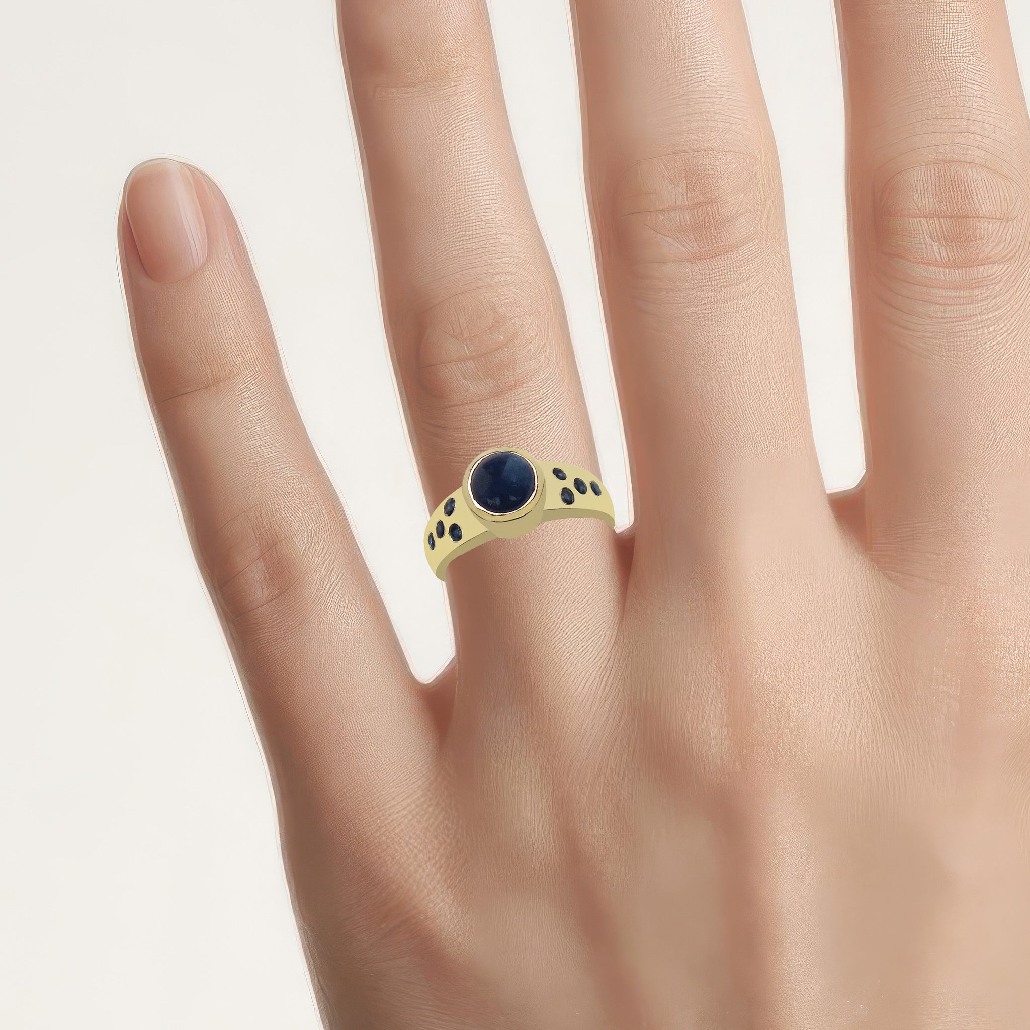 Blue Sapphire Ring With Diamonds 1.83 Carats Gold Plated Silver