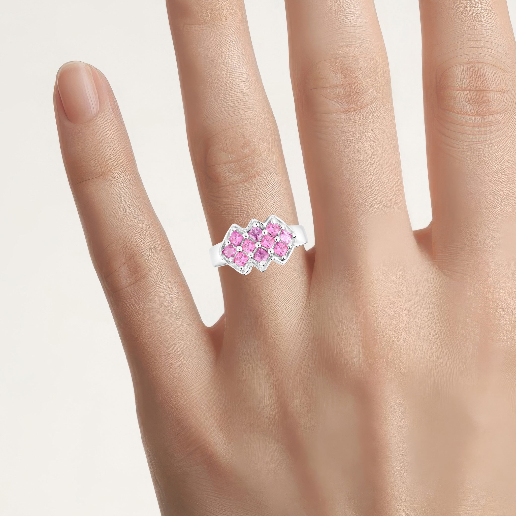 Pink Sapphire Ring 1.18 Carats Sterling Silver